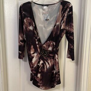 Venus Brown and Black V-Neck Dress